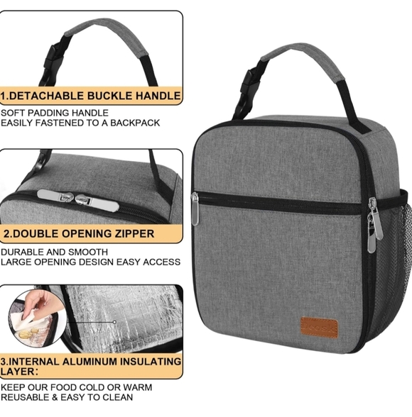 Lunch Bag Reusable Small Lunch Box for Men Insulated Portable Lunchbox NwT - Picture 2 of 7